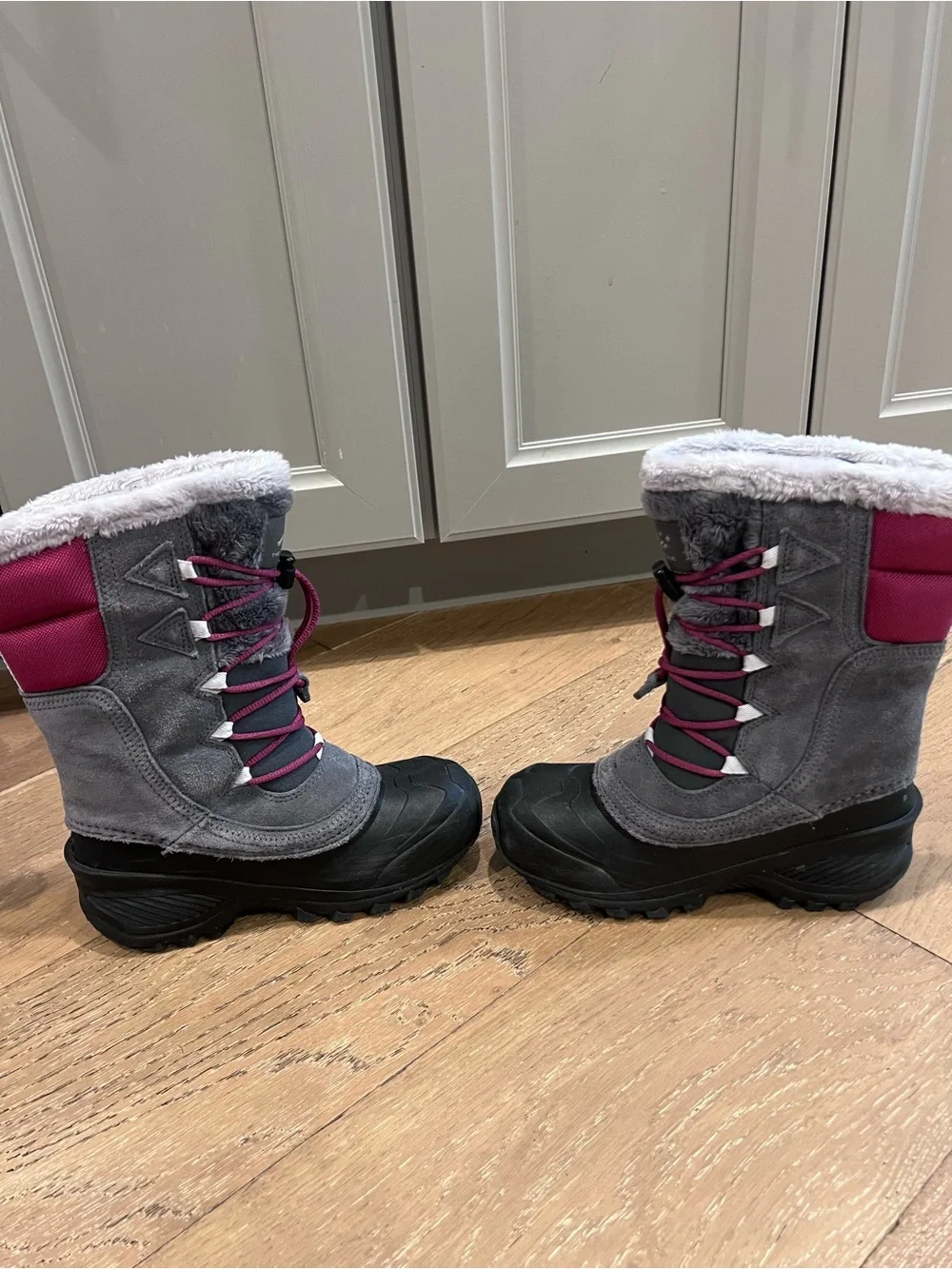 The North Face Kids Gray and Pink Insulated Snow Boots